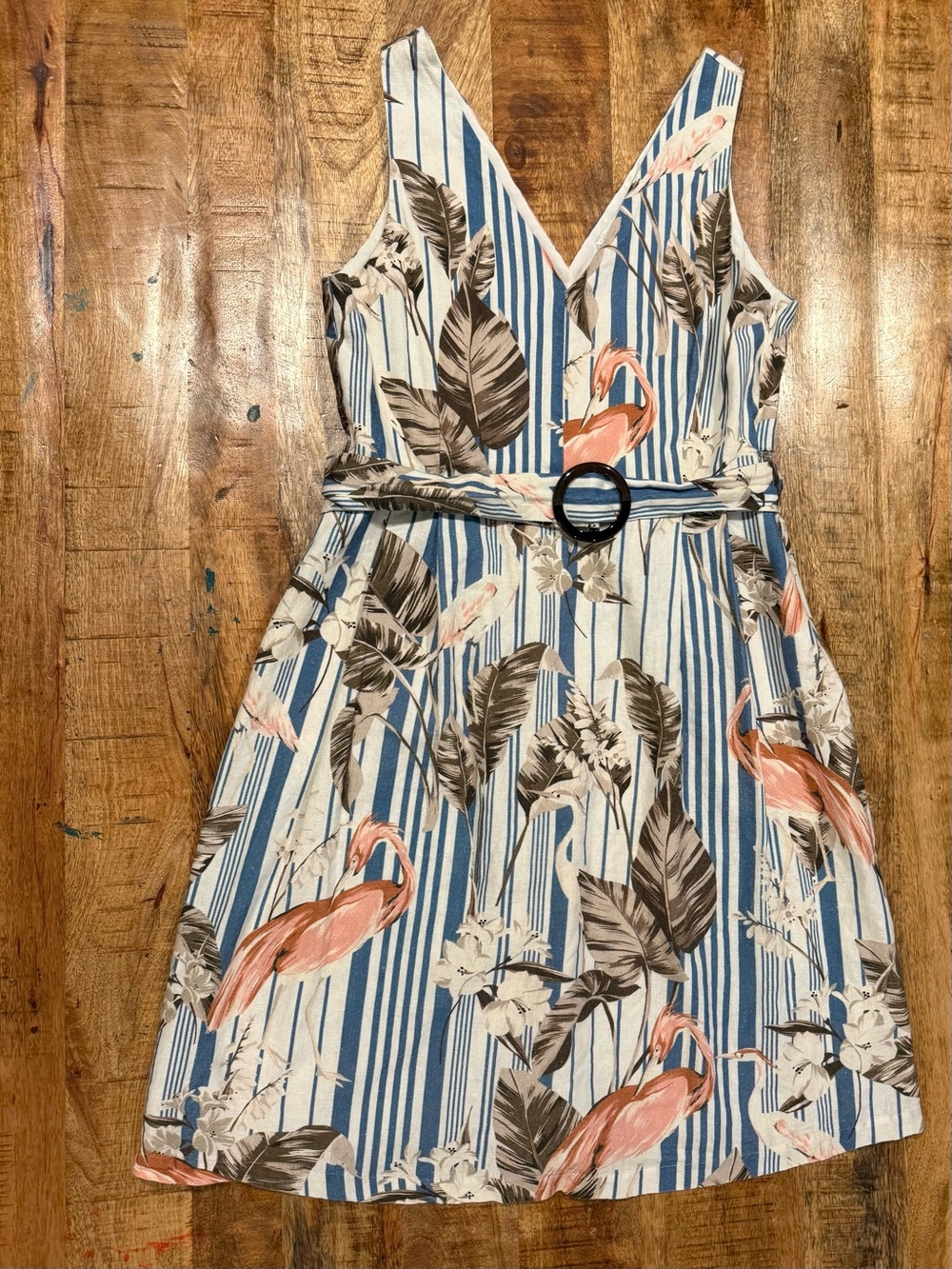 MNG Mango Flamingo Tropical Striped Belted  Dress Size 8